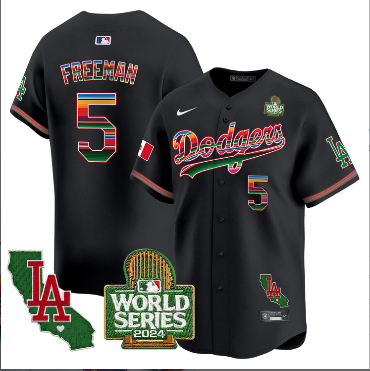 Men MLB Mexico Los Angeles Dodgers #5 Freeman black 2024 World Series Champions Patch Jersey 20241105